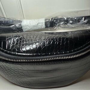 Black Croc-Embossed Belt Bag-The Drop